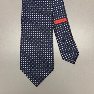 BVLGARI Navy White Polka Dot Silk Tie